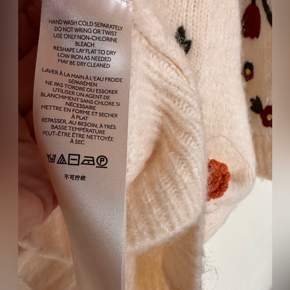 NWT Anthropologie Floral Appliqué Embroidered Cream Sweater Tunic Mini Dress - Picture 5 of 12